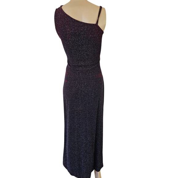 Vtg 90s Cache Metallic Black Red Slit Maxi Dress Asymmetrical Glam Goth M EUC - Picture 4 of 11